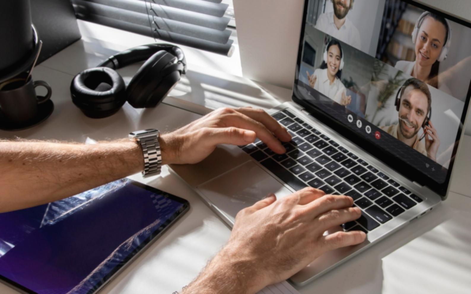 Modern workspace setup for online financial education